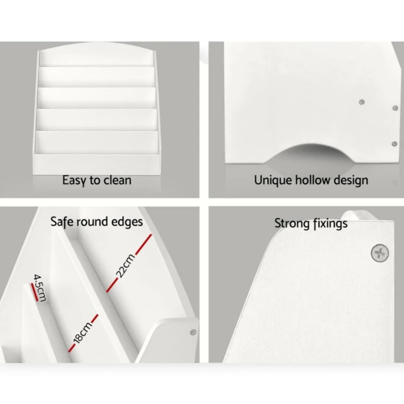 Детска Етажерка GINGER HOME, Органайзер с Рафтове за Книжки и Списания, Бяла, 80х30х80 см.