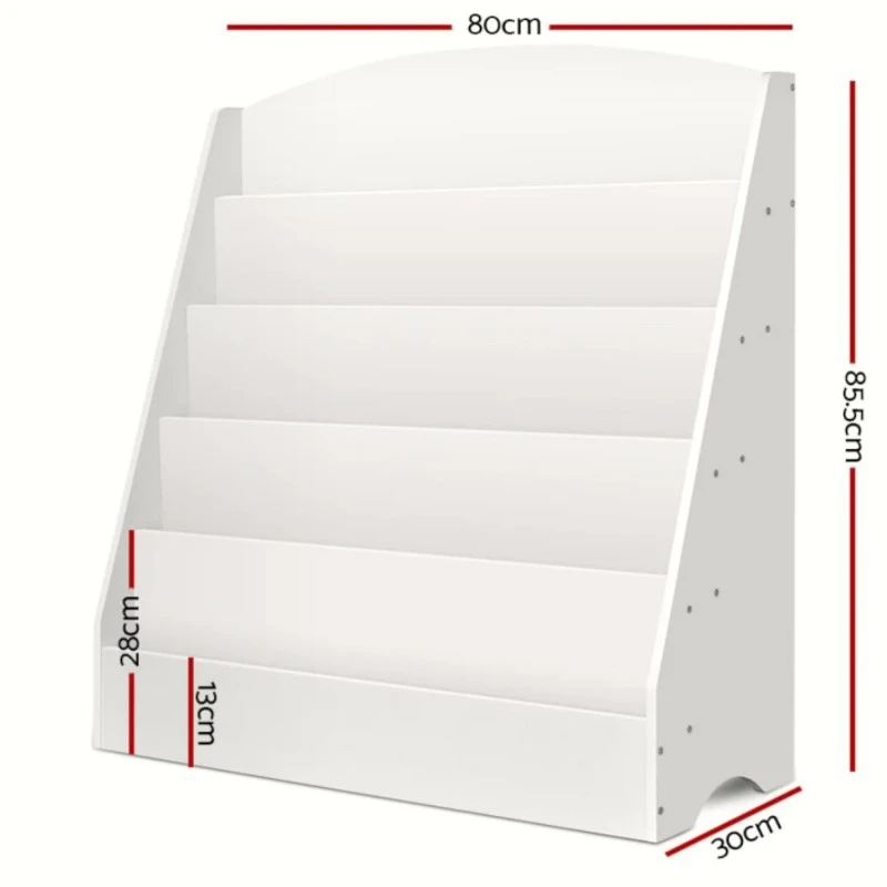 Детска Етажерка GINGER HOME, Органайзер с Рафтове за Книжки и Списания, Бяла, 80х30х80 см.