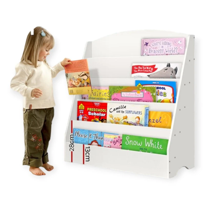 Детска Етажерка GINGER HOME, Органайзер с Рафтове за Книжки и Списания, Бяла, 80х30х80 см.