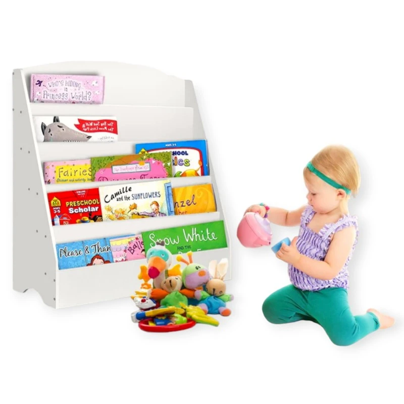 Детска Етажерка GINGER HOME, Органайзер с Рафтове за Книжки и Списания, Бяла, 80х30х80 см.