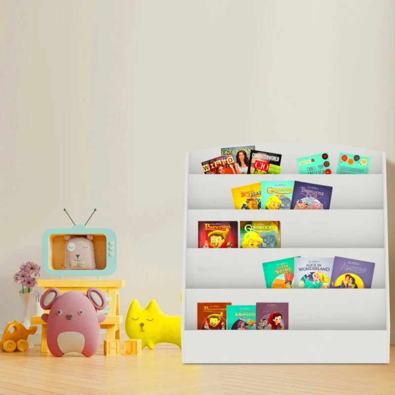 Детска Етажерка GINGER HOME, Органайзер с Рафтове за Книжки и Списания, Бяла, 80х30х80 см.