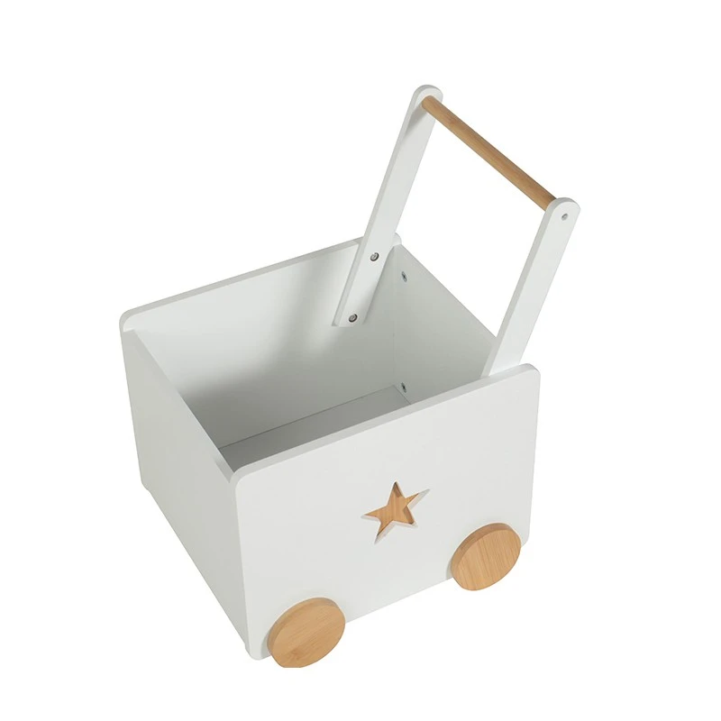 Кутия за Играчки GINGER HOME с Колелца за Бутане, Дървена, Бяла, 38х45х54 см.