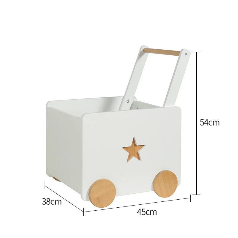 Кутия за Играчки GINGER HOME с Колелца за Бутане, Дървена, Бяла, 38х45х54 см.