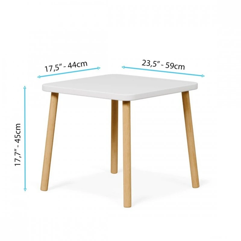 Детска Дървена Маса с 2 Столчета BUNNY, Комплект за Учене, Рисуване, Игра, Хранене, Бял