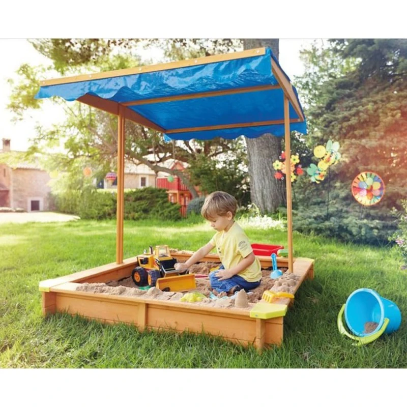 Детски пясъчник GINGER HOME, с регулируемeм, водоустойчив сенник-покривало anti-UV 30, дървен, 117х117 см