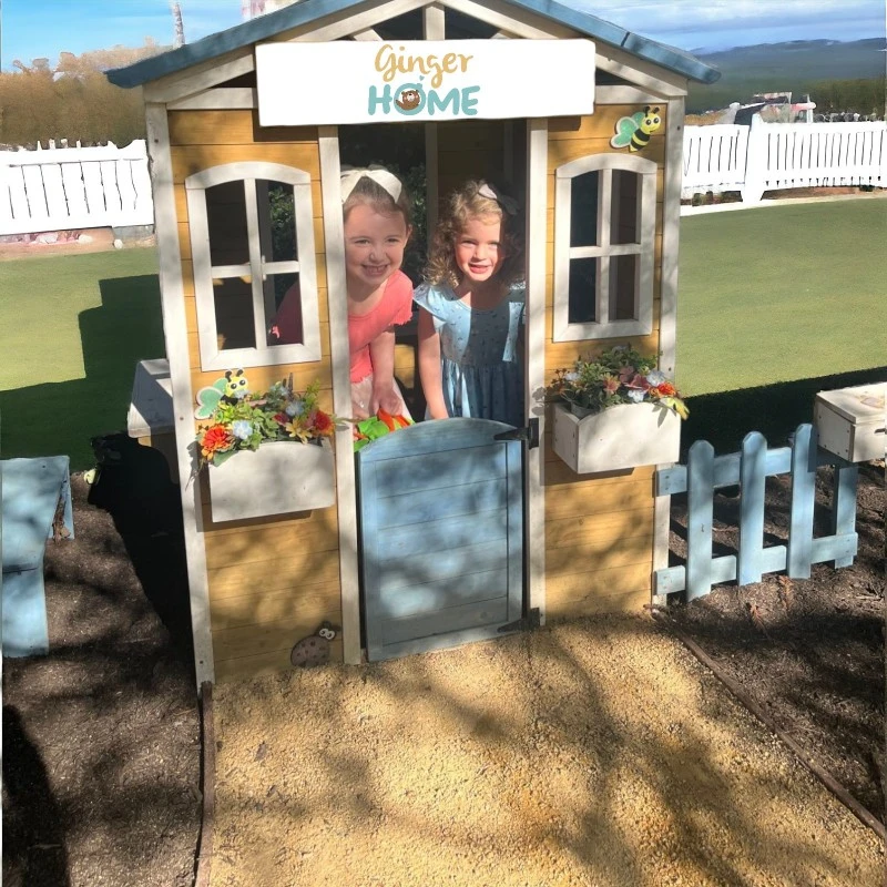 Детска Къща GINGER HOME, Дървена, Игра на Открито в Двора и Градината, Бяло, Синьо, 205х119х140 см.