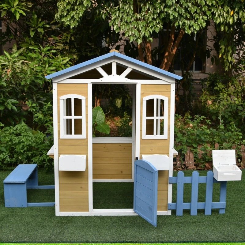 Детска Къща GINGER HOME, Дървена, Игра на Открито в Двора и Градината, Бяло, Синьо, 205х119х140 см.