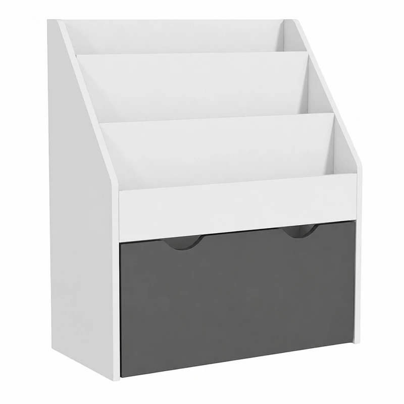 Детска Етажерка за Книги GINGER HOME, Бяла Библиотека с Чекмедже на Колелца, 63×30×70 см