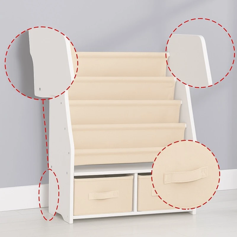 Детски Органайзер 2 в 1 GINGER HOME – Етажерка за Книжки и Кутии за Играчки, Бял, Монтесори Метод