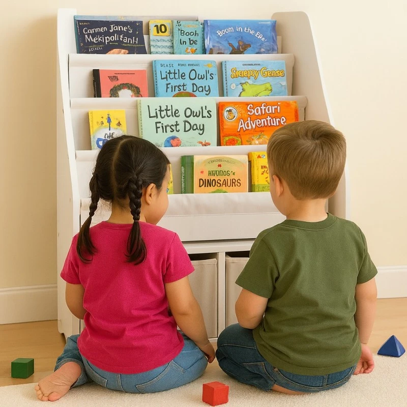 Детски Органайзер 2 в 1 GINGER HOME – Етажерка за Книжки и Кутии за Играчки, Бял, Монтесори Метод