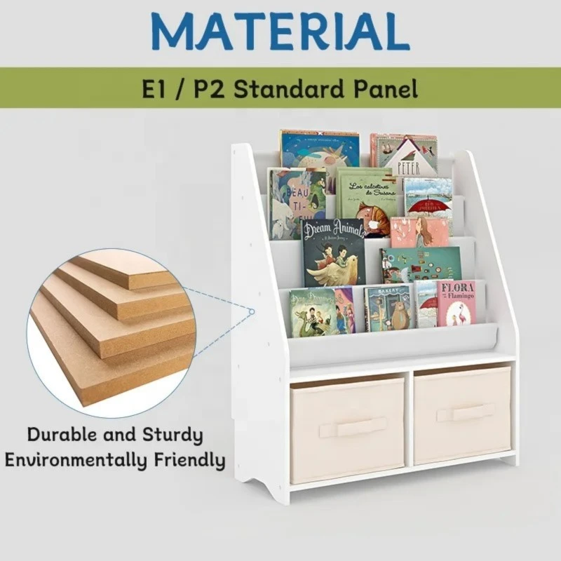 Детски Органайзер 2 в 1 GINGER HOME – Етажерка за Книжки и Кутии за Играчки, Бял, Монтесори Метод