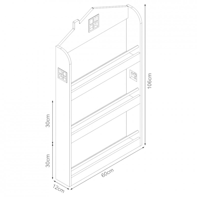 Детска Етажерка за Книги и Играчки GINGER HOME – Къщичка, 3 Рафта, Дърво, 60x12x106 см