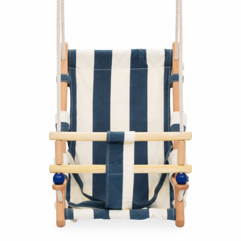 Детска Дървена Люлка Тип Шезлонг GINGER HOME с Мека Памучна Седалка и Предпазен Борд – 36×24×57 см
