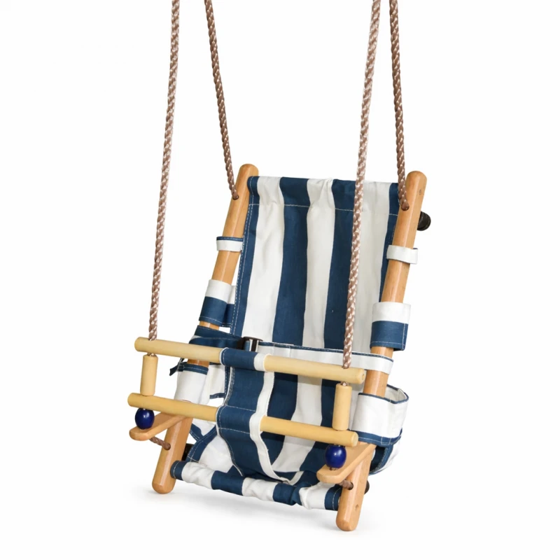 Детска Дървена Люлка Тип Шезлонг GINGER HOME с Мека Памучна Седалка и Предпазен Борд – 36×24×57 см