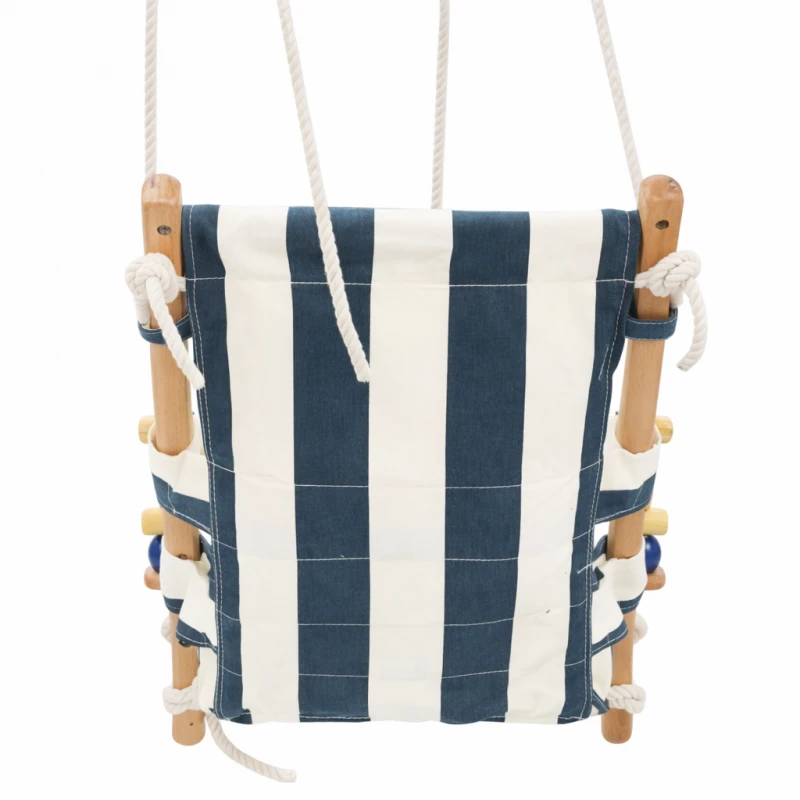 Детска Дървена Люлка Тип Шезлонг GINGER HOME с Мека Памучна Седалка и Предпазен Борд – 36×24×57 см