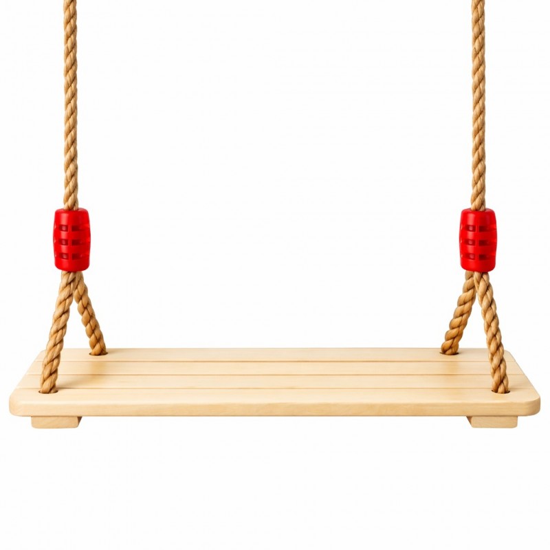Детска Дървена Люлка с Плоска Седалка и Въже GINGER HOME – Натурално Дърво, 33×17×2.5 см