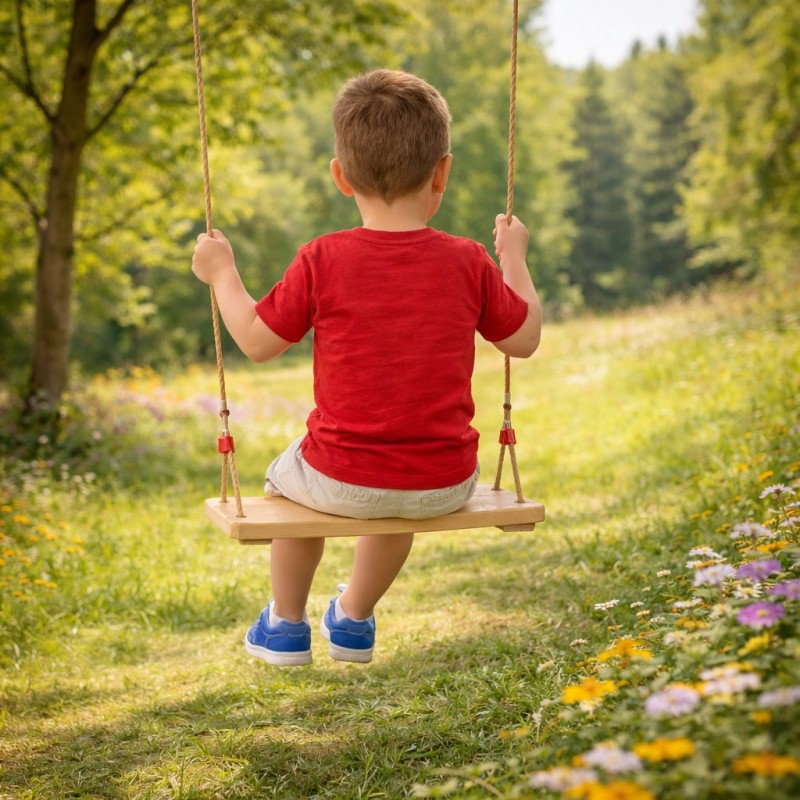 Детска Дървена Люлка с Плоска Седалка и Въже GINGER HOME – Натурално Дърво, 33×17×2.5 см