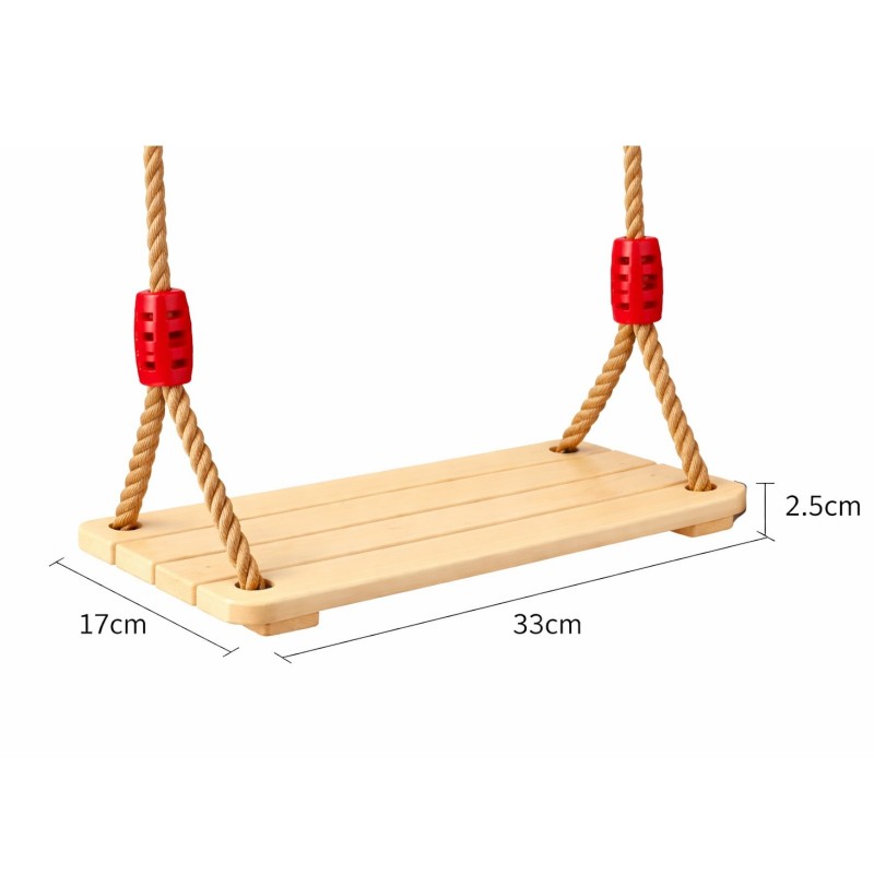 Детска Дървена Люлка с Плоска Седалка и Въже GINGER HOME – Натурално Дърво, 33×17×2.5 см