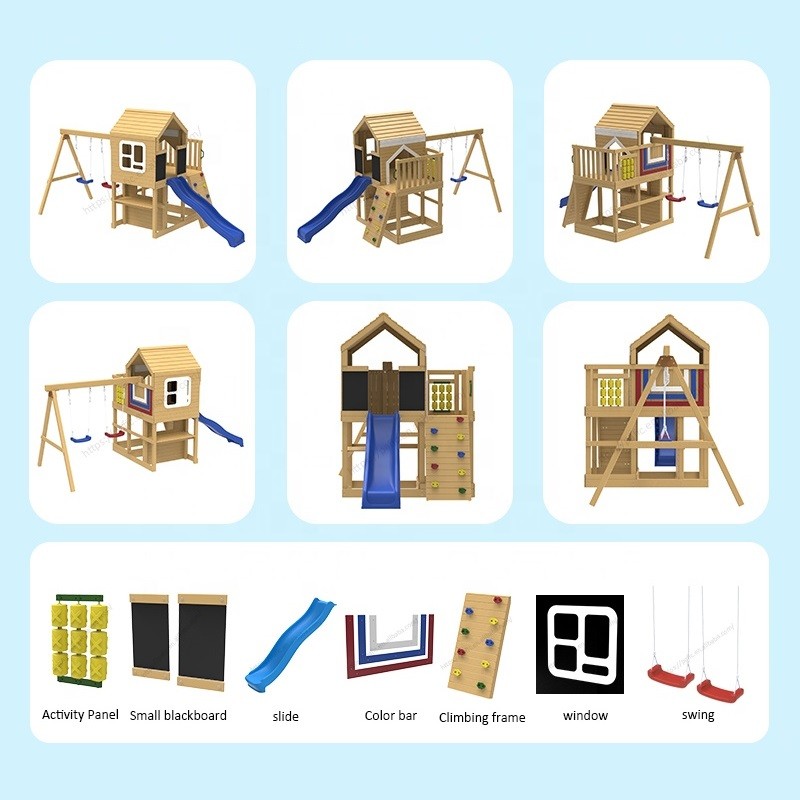 Голяма Детска Дървена Къщичка за Игра на Открито GINGER HOME с Пързалка, 2 Люлки, Катерушка и Пясъчник – 250×150×267 см