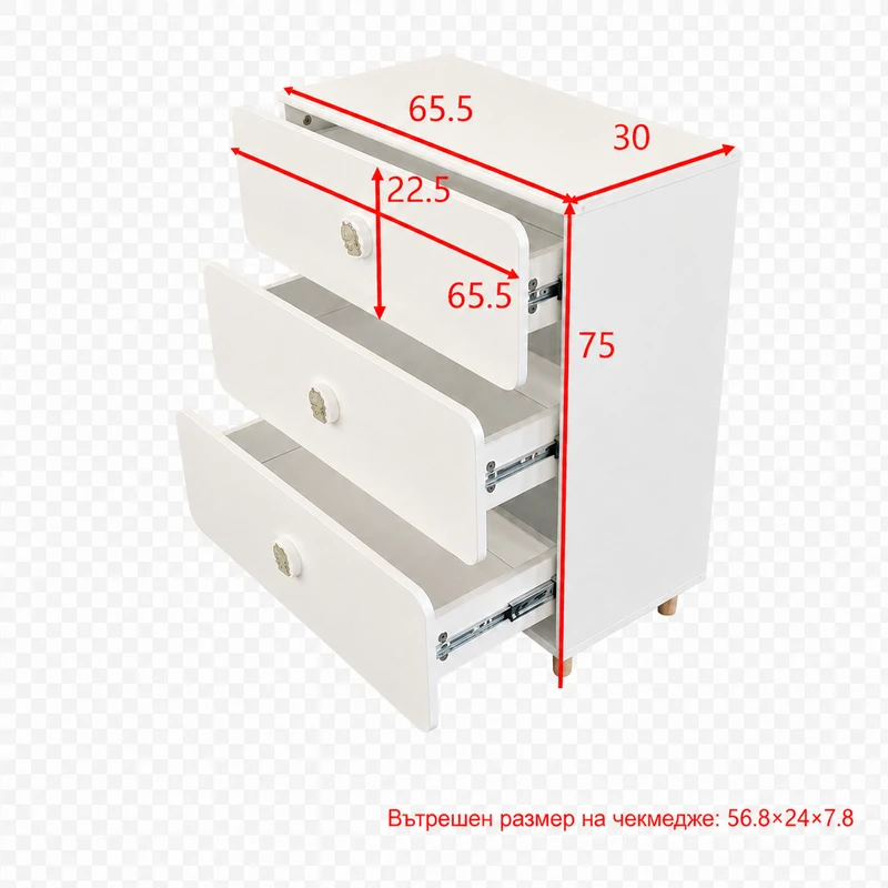 Комплект Мебели за Детска Стая GINGER HOME DINO с Комбинирано Легло 90x200 см, Гардероб, Шкафове, Скрин, Етажерка и Подматрачна Рамка, Бяло, Зелено и Натурално Дърво