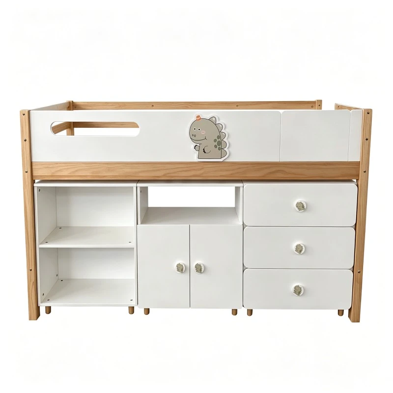 Детско Комбинирано Легло GINGER HOME DINO с Етажерка, Шкаф, Скрин и Подматрачна Рамка, 90x200 см