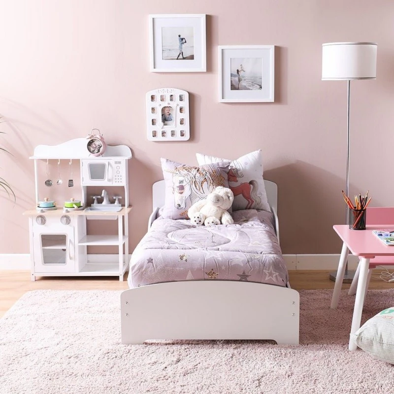 Детско Дървено Легло със Защита и Подматрачна Рамка 140/70 см – GINGER HOME