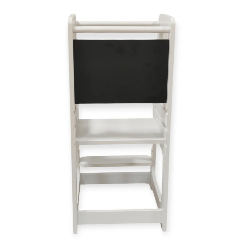 Монтесори Кула GINGER HOME, Образователно Столче с Черна Дъска и Регулируема Височина, Бяла, за Деца от 1-4 години