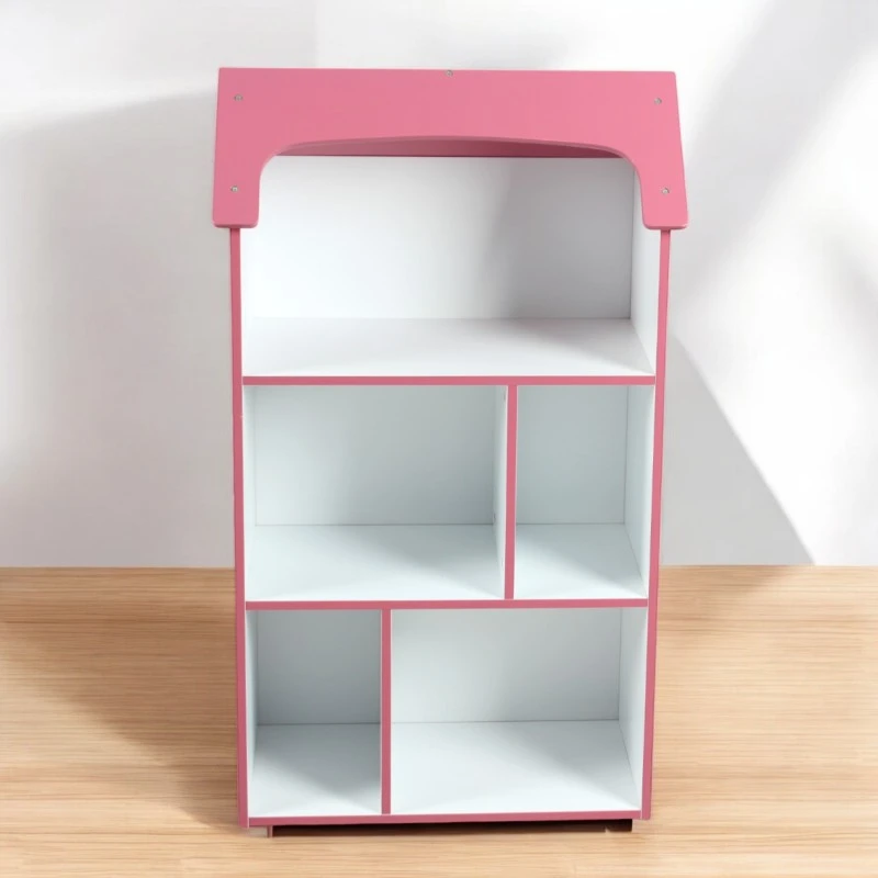 Детска етажерка GINGER HOME - Къщичка SUPER GIRL, Розова за съхранение на играчки и книжки