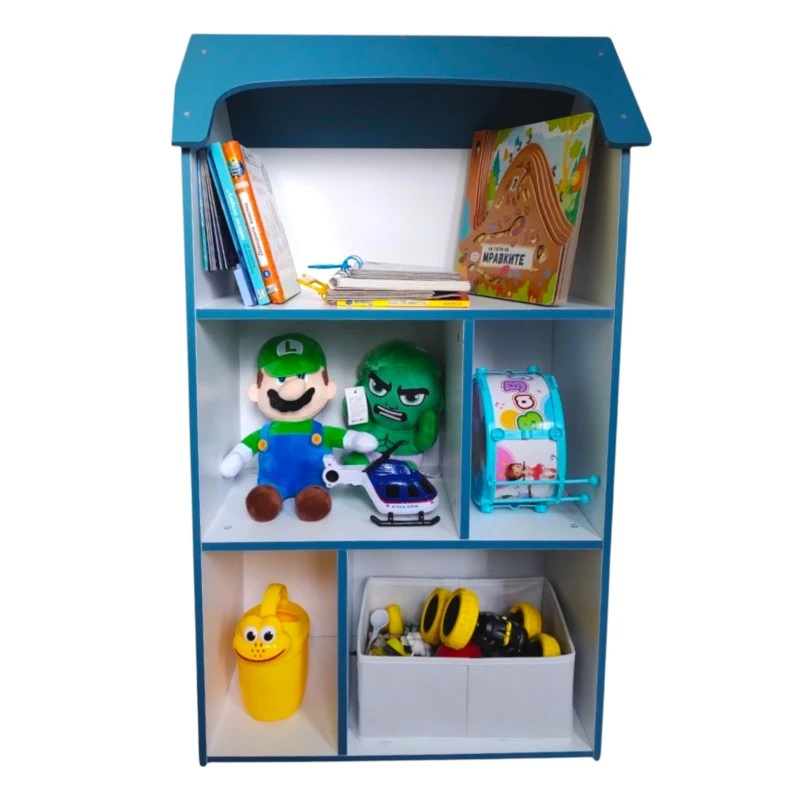 Детска етажерка GINGER HOME - Къщичка MONSTER, Синя за съхранение на играчки и книжки