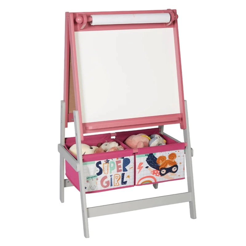 Детски Статив за Рисуване GINGER HOME 3 в 1 - Черна Дъска, Бяла Дъска, Хартиена Ролка SUPER GIRL