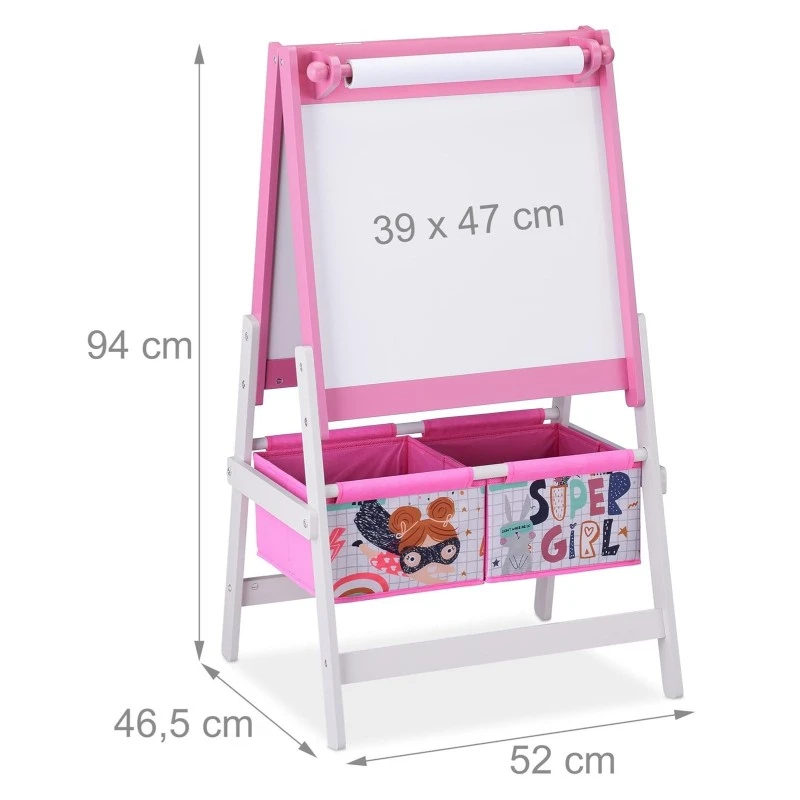 Детски Статив за Рисуване GINGER HOME 3 в 1 - Черна Дъска, Бяла Дъска, Хартиена Ролка SUPER GIRL