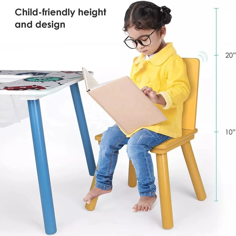 Детска Дървена Маса с 2 Столчета, Комплект - за Игра, Рисуване, Хранене - GHOSTS