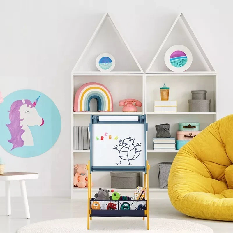 Детска Дървена Дъска с Магнити на Стойка, Двустранна за Учене, Рисуване и Съхранение - GHOST