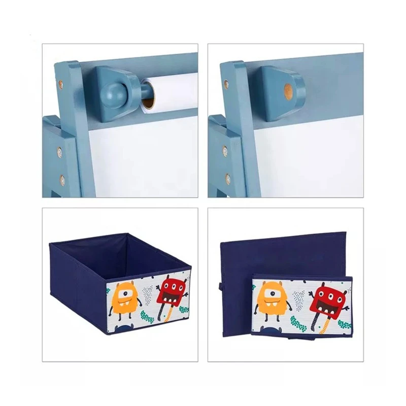 Детска Дървена Дъска с Магнити на Стойка, Двустранна за Учене, Рисуване и Съхранение - GHOST