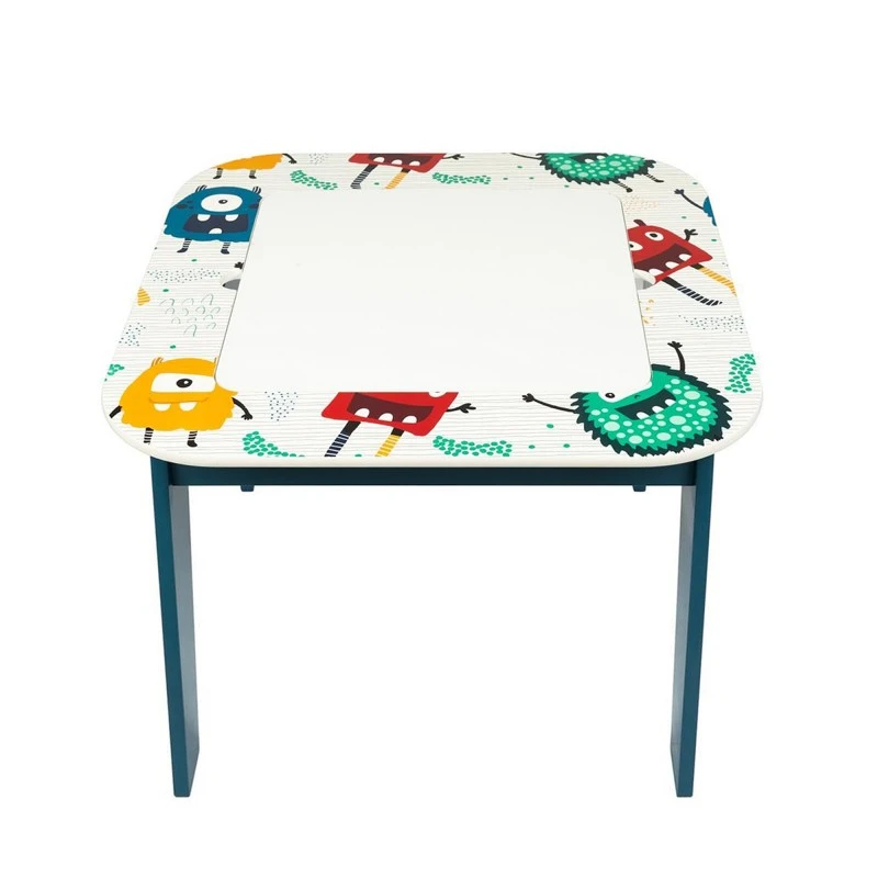 Детска Маса с 2 Столчета, Комплект - Двустранна, за Учене, Рисуване и Редене на Конструктори тип LEGO - MONSTER