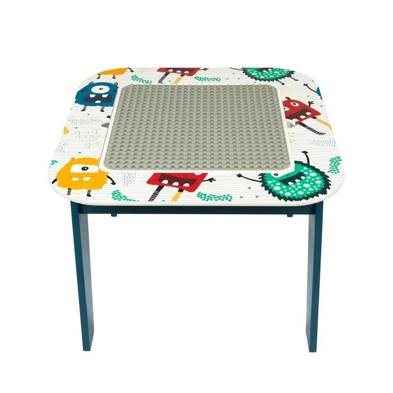 Детска Маса с 2 Столчета, Комплект - Двустранна, за Учене, Рисуване и Редене на Конструктори тип LEGO - MONSTER