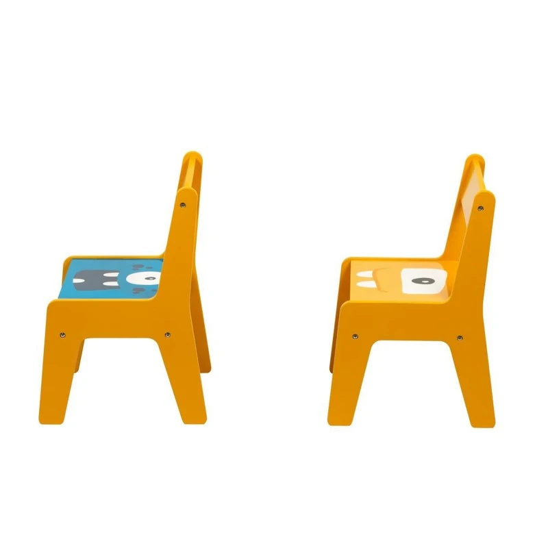 Детска Маса с 2 Столчета, Комплект - Двустранна, за Учене, Рисуване и Редене на Конструктори тип LEGO - MONSTER