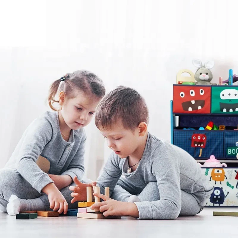 Детски Органайзер за Играчки, Eтажерка, Секция, с 9 Текстилни Кутии за Съхранение - MONSTER