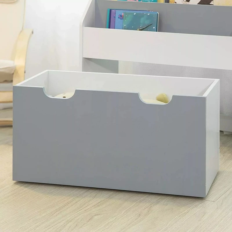 Детски Дървен Органайзер с Етажерка за Книжки и Ракла на Колелца за Съхранение на Играчки  - WHITE/GREYНов продукт