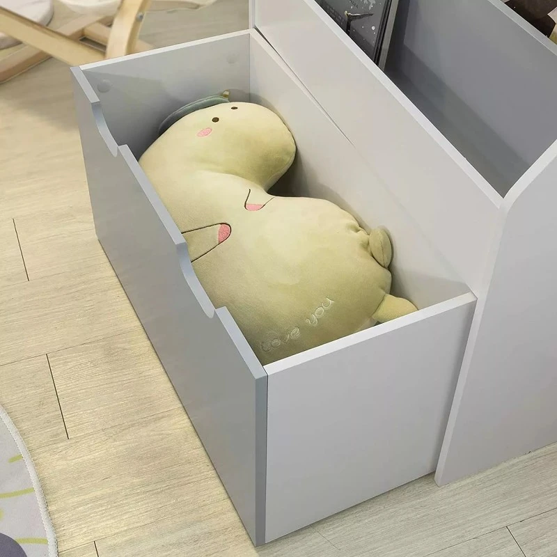 Детски Дървен Органайзер с Етажерка за Книжки и Ракла на Колелца за Съхранение на Играчки  - WHITE/GREYНов продукт