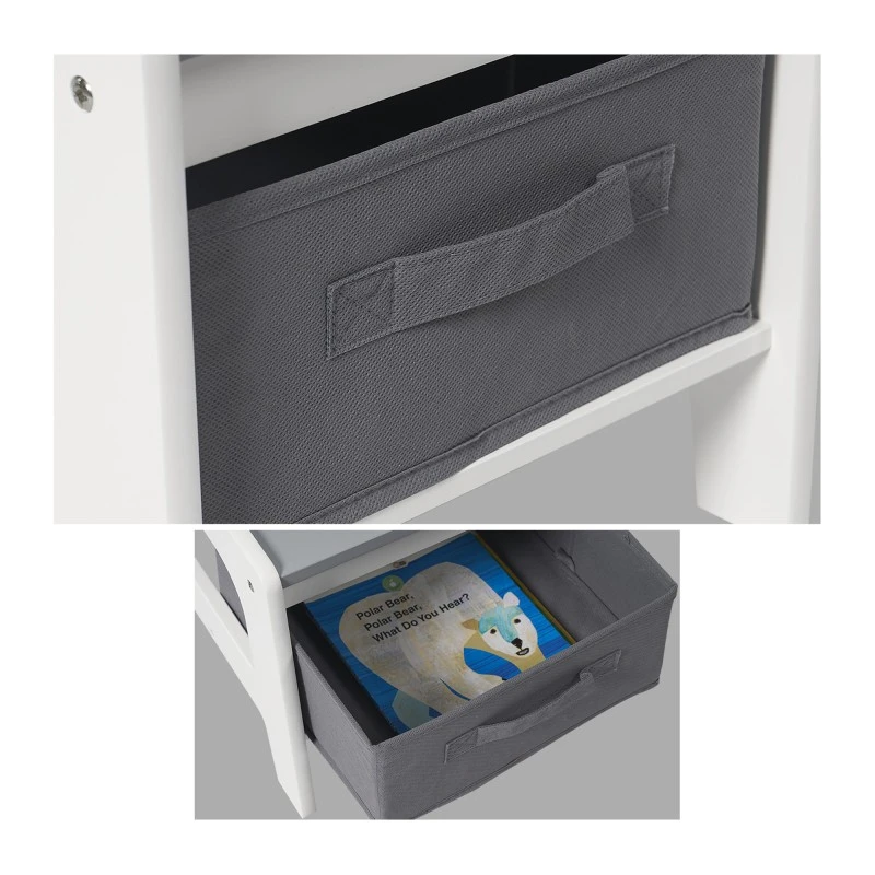 Детска Дървена Маса с 2 Столчета, Комплект, Двустранна с Черна Дъска, 2 в 1 - за Игра и Съхранение WHITE/GREYкт