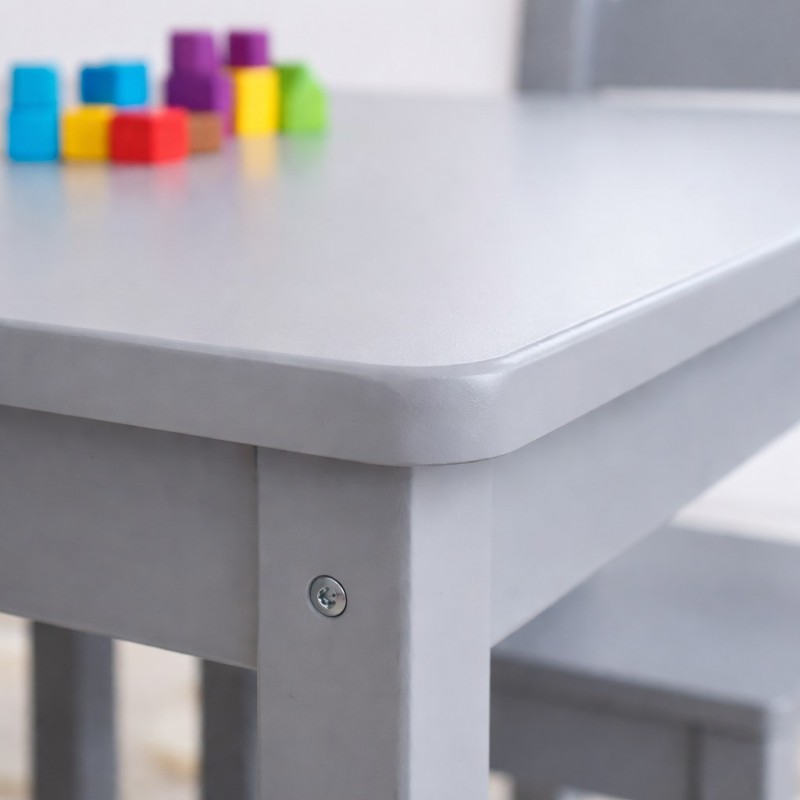 Детска Маса с 4 Столчета GINGER HOME – Дървена Детска Маса за Игра и Учене, Сив Комплект 66×56×48 см