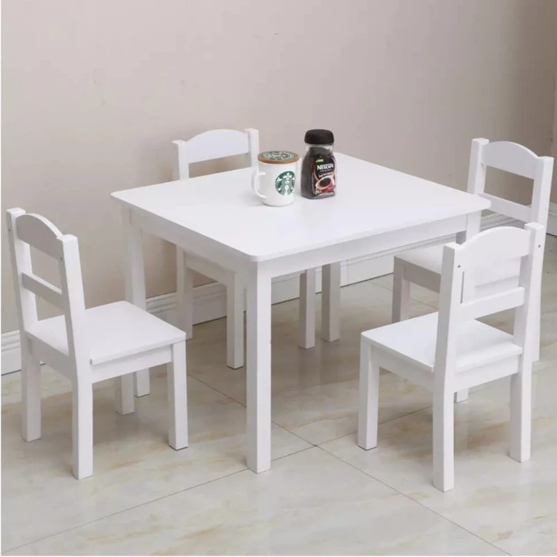Детска Маса с 4 Столчета GINGER HOME, Дървен Комплект за Игра и Учение, Бял, 66x56x48 см