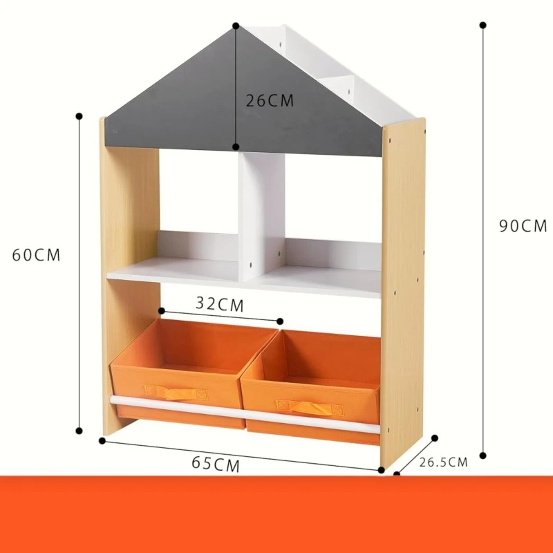 Детски Шкаф GINGER HOME, Етажерка за Играчки и Книжки с Черна Дъска за Писане, Къщичка, Дърво