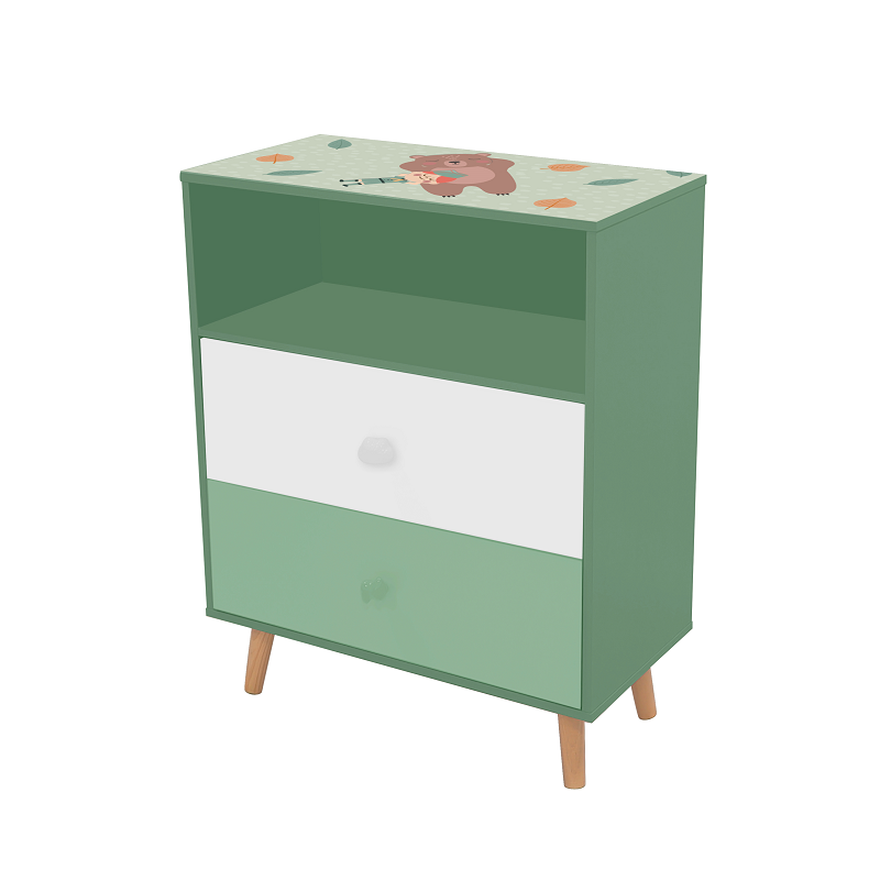 Детски Шкаф за Играчки и Дрехи GINGER HOME, Етажерка за Детска Стая с 2 чекмеджета, Мече, FOREST