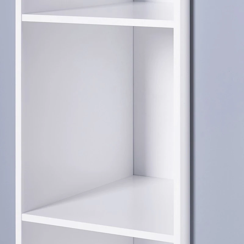 Детска Секция с Рафтове на 4 нива, Дървена, Въртяща се на 360°, за Съхранение на Книги и Играчки, Бяло, Сиво