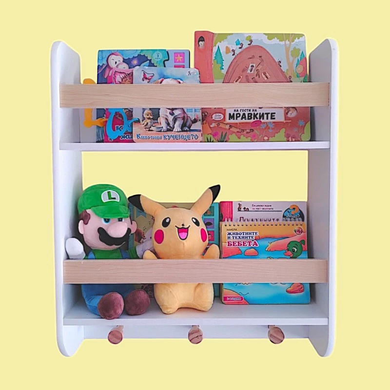 Детска Етажерка GINGER HOME, Дървен Органайзер за Книжки и Играчки, Бял Цвят, за Уютната Детска Стая
