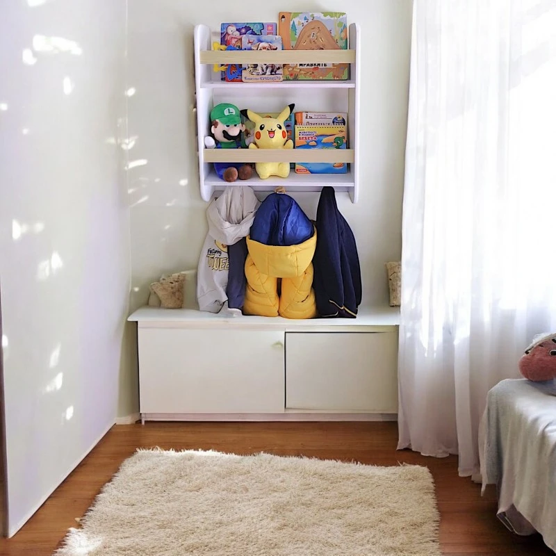 Детска Етажерка GINGER HOME, Дървен Органайзер за Книжки и Играчки, Бял Цвят, за Уютната Детска Стая