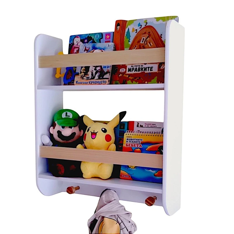 Детска Етажерка GINGER HOME, Дървен Органайзер за Книжки и Играчки, Бял Цвят, за Уютната Детска Стая