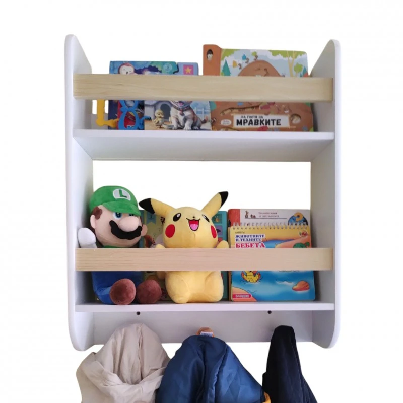 Детска Етажерка GINGER HOME, Дървен Органайзер за Книжки и Играчки, Бял Цвят, за Уютната Детска Стая
